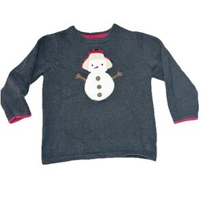 OshKosh Boys Cotton Wool Snowman‎ Sweater Gray Red Trim Size 5 Holiday Winter